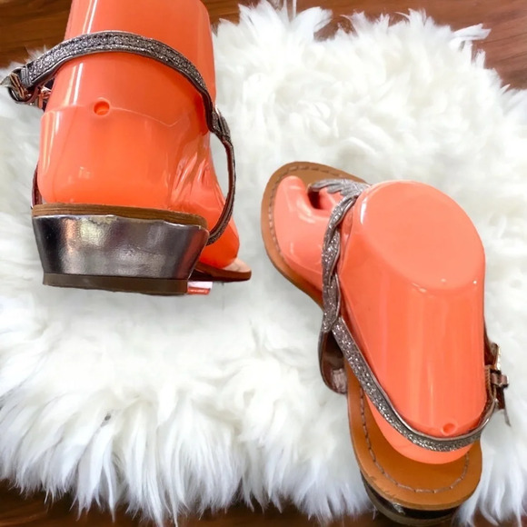 Womens Thong Sandals Silver Braided Strap Ankle Buckle Comfort Casual - Picture 3 of 12